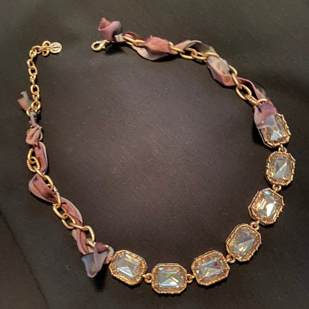 NWOT Talbots vintage antique-looking necklace, crystals/ribbon